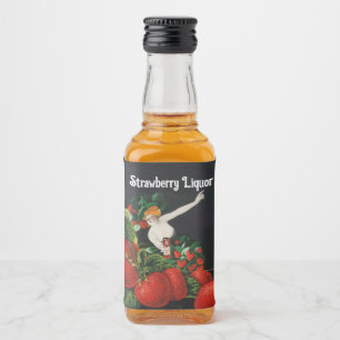 VROUW MET AARDBEIEN Art Nouveau Aardbei Likeurfles Etiket