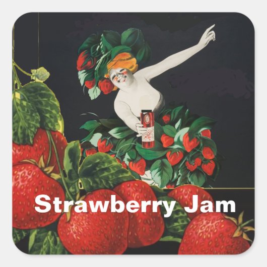 VROUW MET AARDBEIEN Art Nouveau Aardbeienjam Vierkante Sticker (Voorkant)
