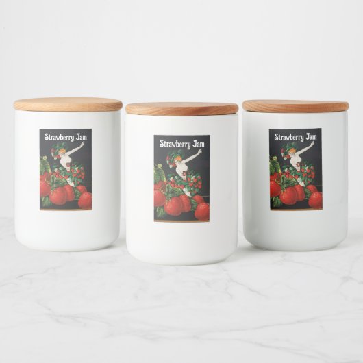 VROUW MET AARDBEIEN Art Nouveau Aardbeienjam Voedselcontainer Etiket (Flessen)