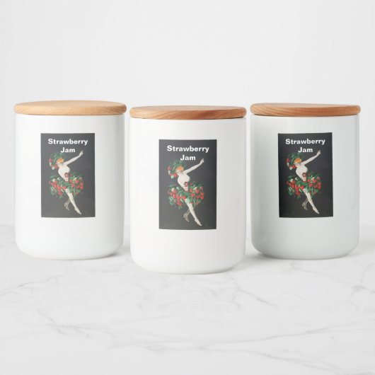 VROUW MET AARDBEIEN Art Nouveau Aardbeienjam Voedselcontainer Etiket (Flessen)