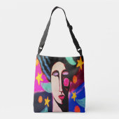 Vrouw met Abstracte verf met sterren Crossbody Tas (Achterkant)
