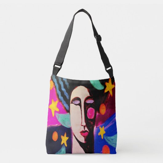 Vrouw met Abstracte verf met sterren Crossbody Tas (Voorkant)