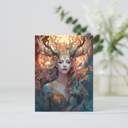 Vrouw met Antlers Fantasy Art Briefkaart (Staand voorkant)