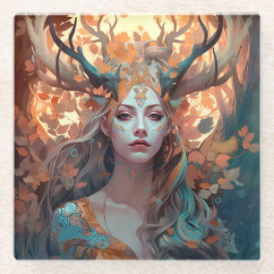 Vrouw met Antlers Fantasy Art Glazen Onderzetter