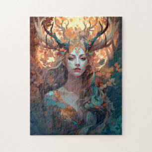 Vrouw met Antlers Fantasy Art Legpuzzel