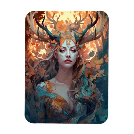 Vrouw met Antlers Fantasy Art Magneet (Verticaal)
