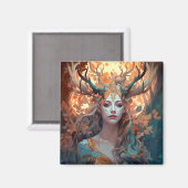 Vrouw met Antlers Fantasy Art Magneet (Voorkant / Achterkant)