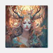 Vrouw met Antlers Fantasy Art Magneet (Voorkant)