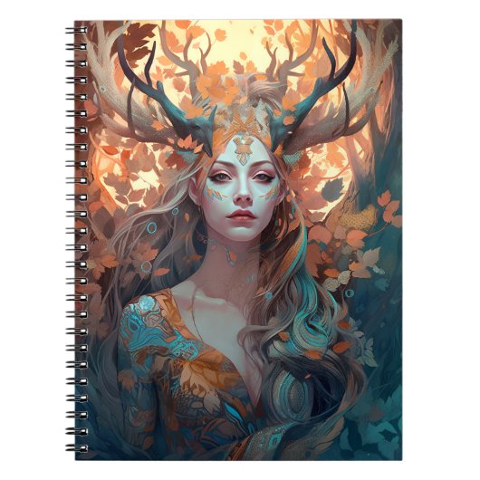 Vrouw met Antlers Fantasy Art Notitieboek (Voorkant)