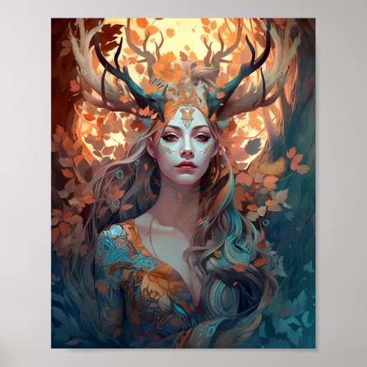Vrouw met Antlers Fantasy Art Poster (Voorkant)