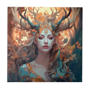 Vrouw met Antlers Fantasy Art Tegeltje