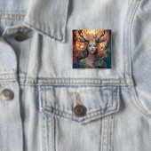 Vrouw met Antlers Fantasy Art Vierkante Button 5,1 Cm (In situ)