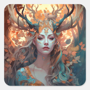 Vrouw met Antlers Fantasy Art Vierkante Sticker