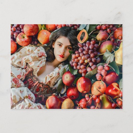 Vrouw met appels en druiven briefkaart (Voorkant)