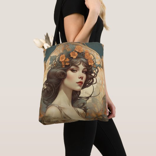 Vrouw met Art Nouveau Tote Bag (Dichtbij)