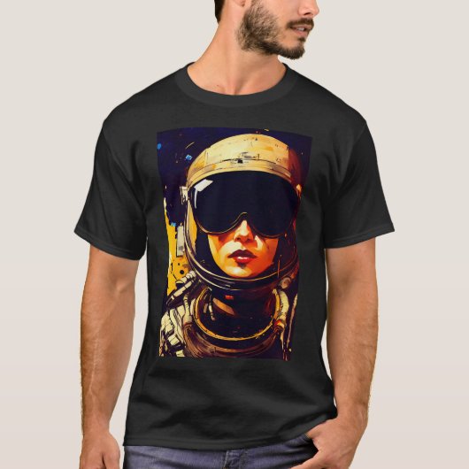 Vrouw met astronautenhelm t-shirt (Voorkant)