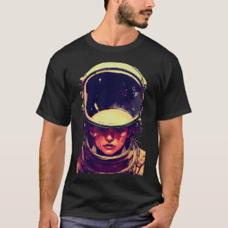 Vrouw met astronautenhelm t-shirt