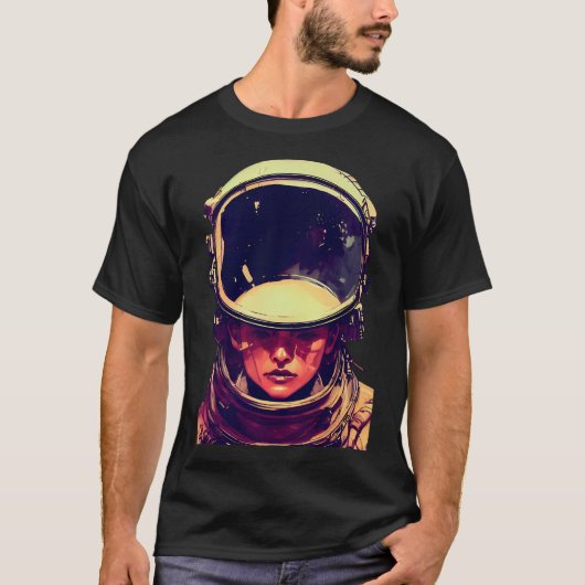 Vrouw met astronautenhelm t-shirt (Voorkant)