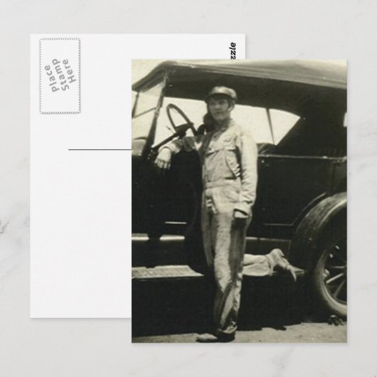 Vrouw met auto briefkaart (Voorkant / Achterkant)