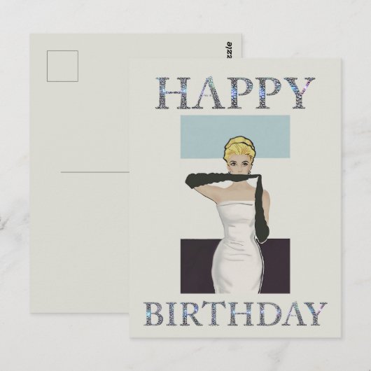 Vrouw met avondhandschoenen uit 1950 Happy verjaar Briefkaart (Voorkant / Achterkant)