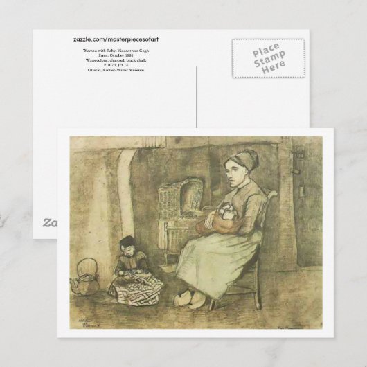 Vrouw met Baby (F1070) Van Gogh Fine Art Briefkaart (Voorkant / Achterkant)