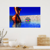 vrouw met bal in water poster (Keuken)