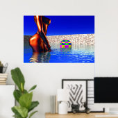 vrouw met bal in water poster (Thuiskantoor)