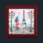 Vrouw met ballon in Paris Gift Box Eiffel Tower Cadeaudoosje<br><div class="desc">Woman and Pink Heart Ballon - I Love Paris - Eiffel Tower Romantic Drawing - Kies / voeg Uw unieke tekst / Lettertype / Kleur toe - Maak uw speciale cadeautje - Resize en beweeg of verwijder en voeg elementen toe - Afbeelding / tekst met aanpassingsgereedschap ! - Tekening en...</div>