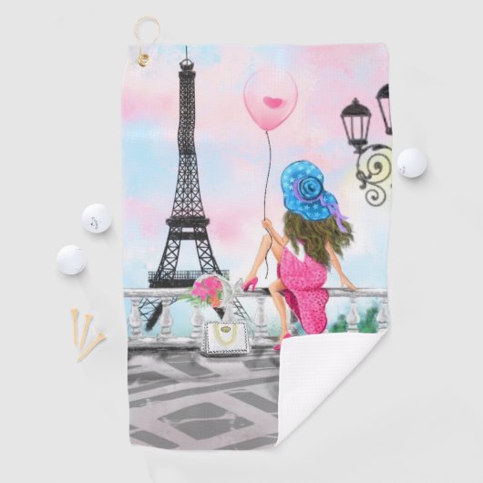 Vrouw met ballon in Paris Golf Towel Golfhanddoek (Insitu)