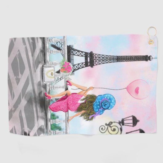 Vrouw met ballon in Paris Golf Towel Golfhanddoek (Horizontaal)