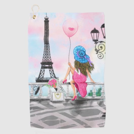 Vrouw met ballon in Paris Golf Towel Golfhanddoek (Voorkant)