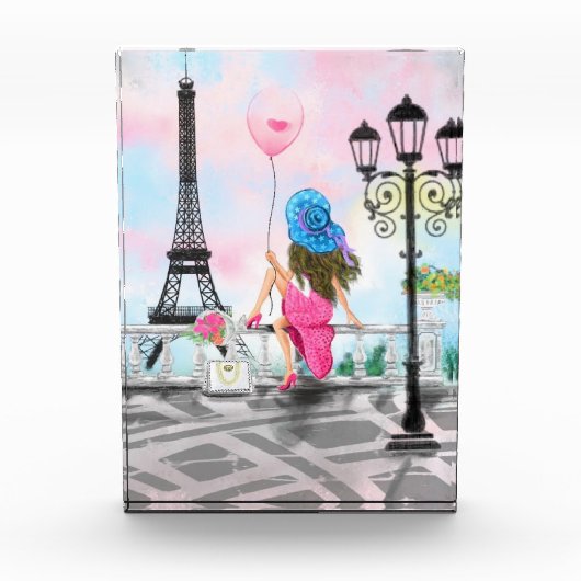 Vrouw met ballon Parijs fotoblok Eiffeltoren (Voorkant)