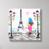 Vrouw met Ballon Paris Canvas Print Eiffel Tower (Voorkant)