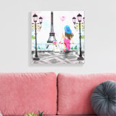 Vrouw met Ballon Paris Canvas Print Eiffel Tower (Insitu (Woonkamer))