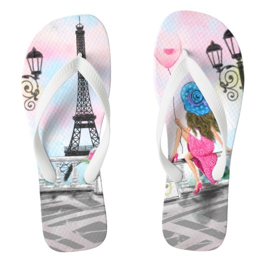 Vrouw met Ballon Paris Teenslippers Eiffeltoren (Voetbed)