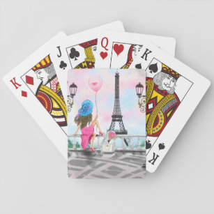 Vrouw met ballonspeelkaarten - Ik hou van Parijs Pokerkaarten