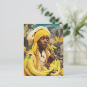 Vrouw met Banaan Fruit Collage Briefkaart (Staand voorkant)