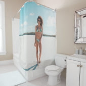 Vrouw met bikini op zand douchegordijn (In situ)