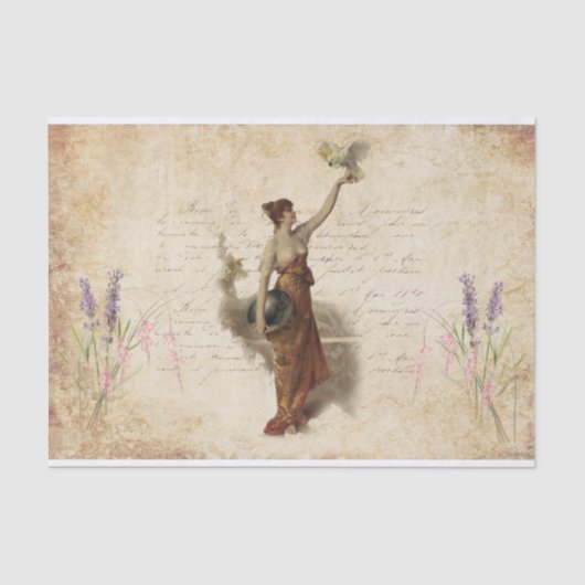 Vrouw met Bird  Tissuepapier (Voorkant)