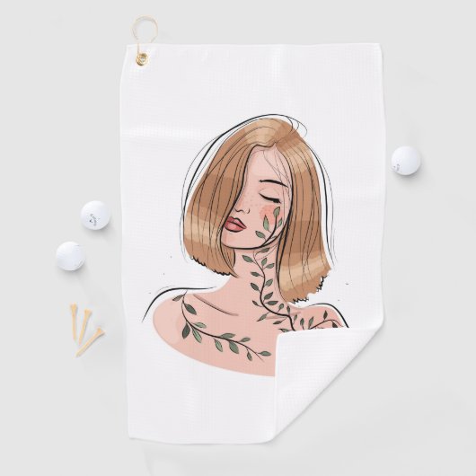 Vrouw met bladeren op haar nek Beste Golf handdoek (Insitu)