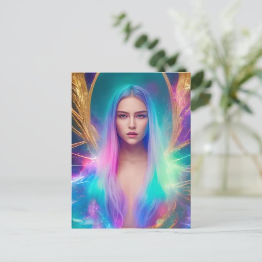 Vrouw met blauw en Paars haar Briefkaart (Staand voorkant)