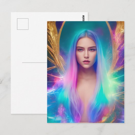 Vrouw met blauw en Paars haar Briefkaart (Voorkant / Achterkant)