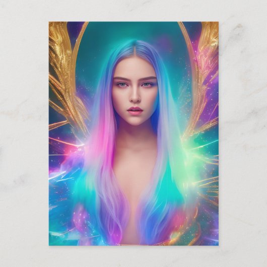 Vrouw met blauw en Paars haar Briefkaart (Voorkant)