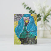 Vrouw Met Blauwe Haar Mixed Media Collage Briefkaart (Staand voorkant)