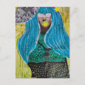 Vrouw Met Blauwe Haar Mixed Media Collage Briefkaart (Voorkant)