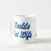 Vrouw met blauwe half tekst  koffiemok (Voorkant links)