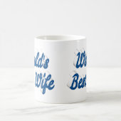 Vrouw met blauwe half tekst  koffiemok (Center)