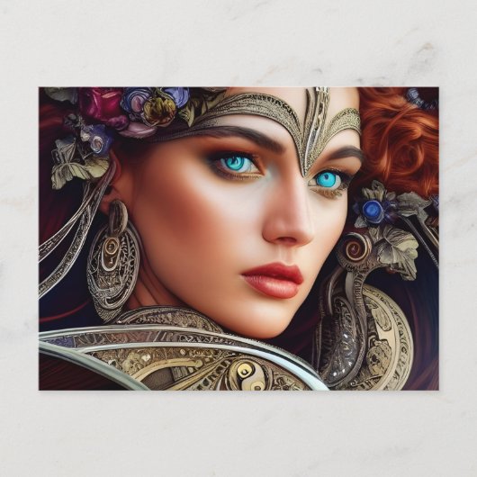 Vrouw met blauwe ogen briefkaart (Voorkant)