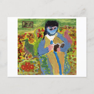 Vrouw met blauwe sluier, lezen, briefkaart