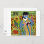 Vrouw met blauwe sluier, lezen, briefkaart (Voorkant / Achterkant)